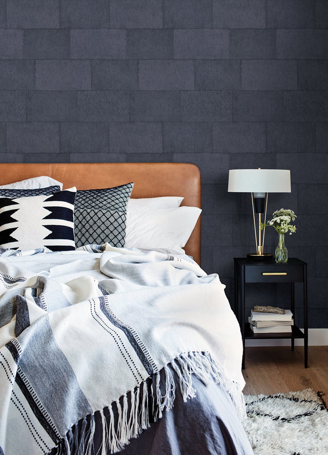 Lyell Dark Blue Stone Wallpaper with Textured Faux Stone Pattern - Advantage 4082-382015