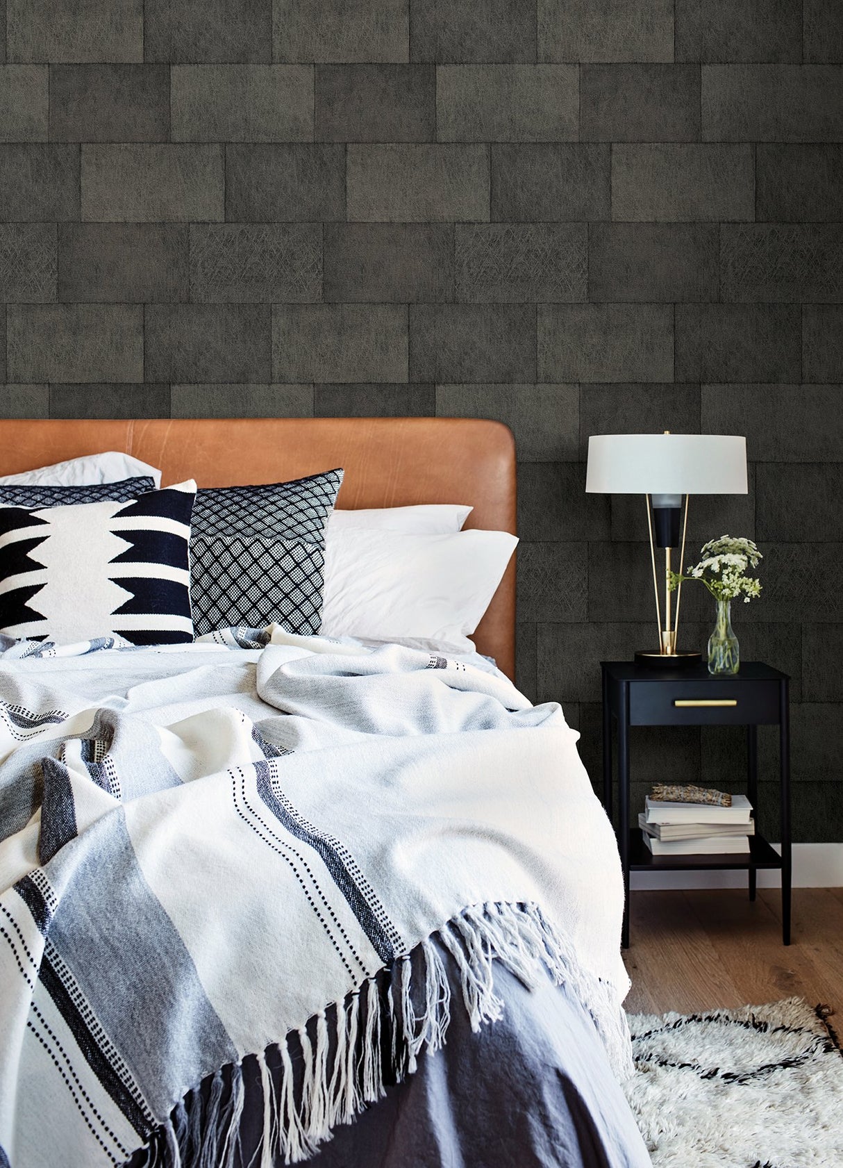 Lyell Charcoal Stone Textured Wallpaper with Farmhouse Graphics Pattern - Advantage 4082-382016