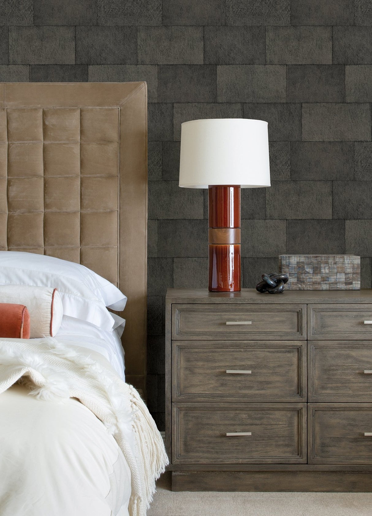 Lyell Charcoal Stone Textured Wallpaper with Farmhouse Graphics Pattern - Advantage 4082-382016