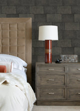 Lyell Charcoal Stone Textured Wallpaper with Farmhouse Graphics Pattern - Advantage 4082-382016