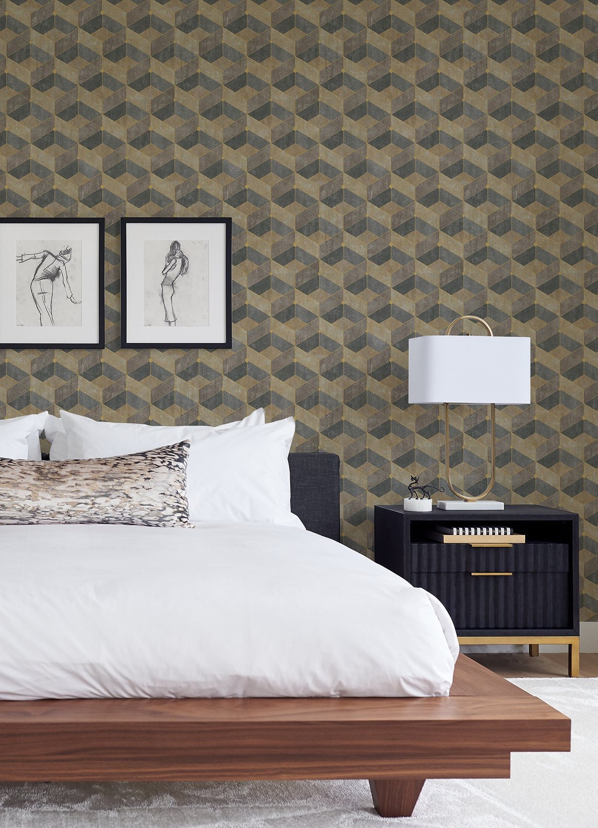 Muir Neutral Geo Wallpaper with Textured Geometric Tile Motif - Advantage 4082-382022