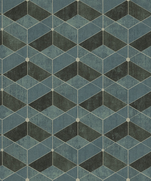 Muir Teal Geo Wallpaper with Textured Geometric 3D Pattern - Advantage 4082-382023