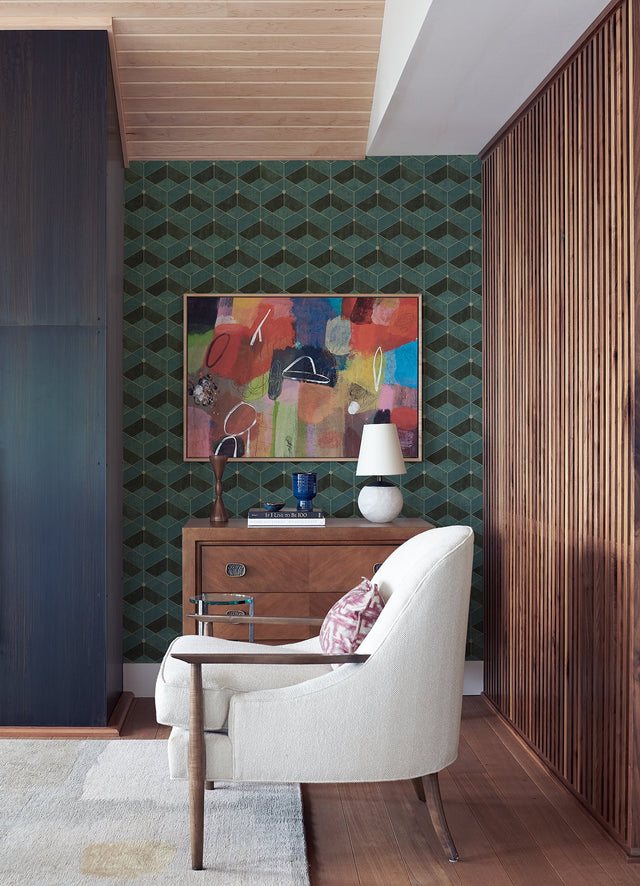 Muir Teal Geo Wallpaper with Textured Geometric 3D Pattern - Advantage 4082-382023