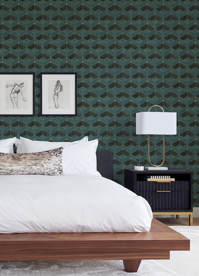 Muir Teal Geo Wallpaper with Textured Geometric 3D Pattern - Advantage 4082-382023