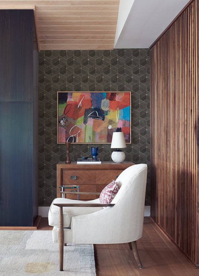 Muir Chocolate Geo Wallpaper with Textured Geometric Pattern - Advantage 4082-382024
