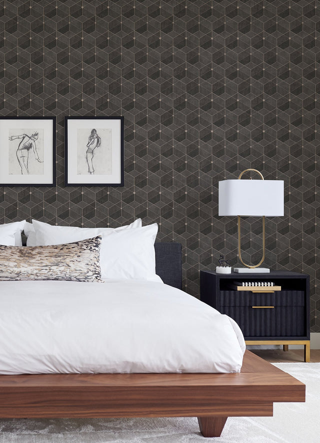 Muir Chocolate Geo Wallpaper with Textured Geometric Pattern - Advantage 4082-382024