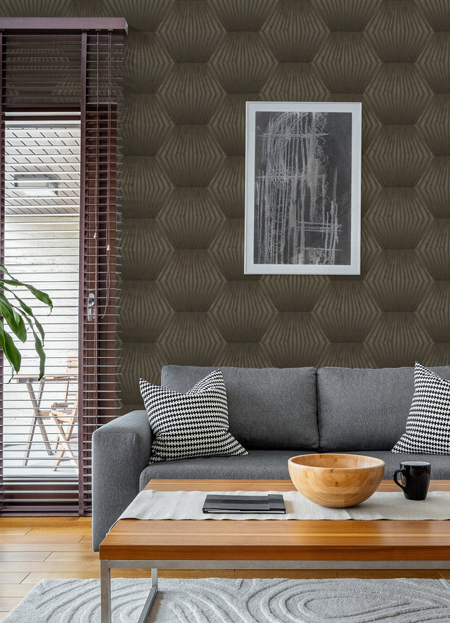 Lehnmann Coffee Geo Wallpaper with Metallic Textured Geometric Honeycomb - Advantage 4082-382042