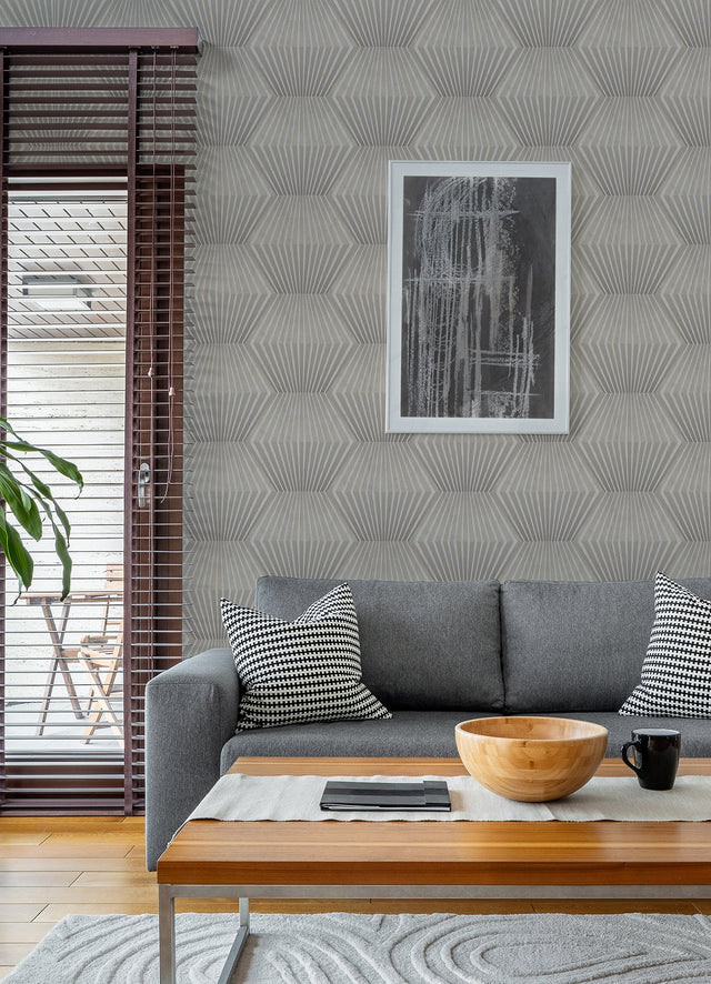 Lehnmann Taupe Geo Wallpaper with Metallic Textured Honeycomb Geometric - Advantage 4082-382043
