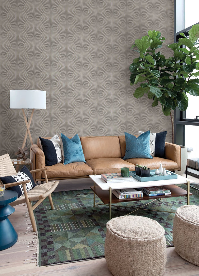 Lehnmann Taupe Geo Wallpaper with Metallic Textured Honeycomb Geometric - Advantage 4082-382043