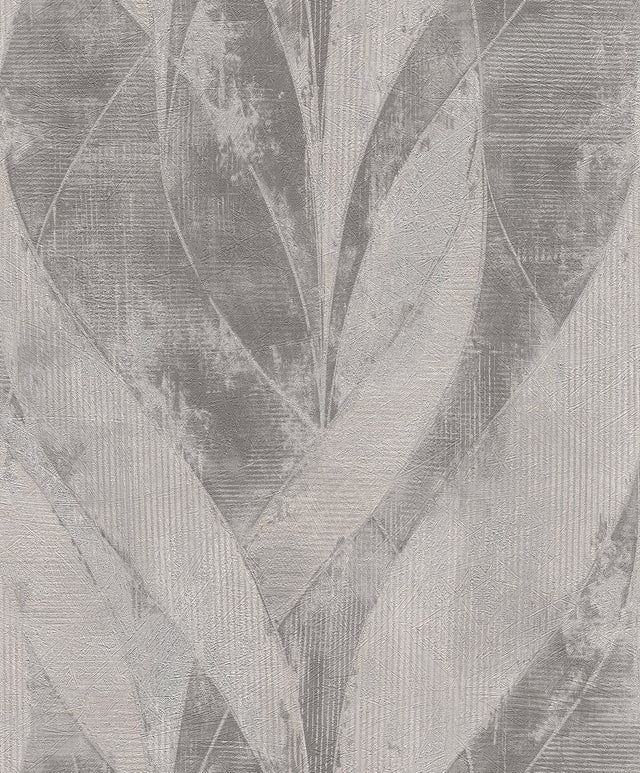 Blake Sterling Leaf Wallpaper with Metallic Textured Botanical Geometric Motif - Advantage 4096-520040