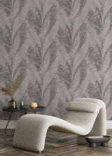 Blake Sterling Leaf Wallpaper with Metallic Textured Botanical Geometric Motif - Advantage 4096-520040