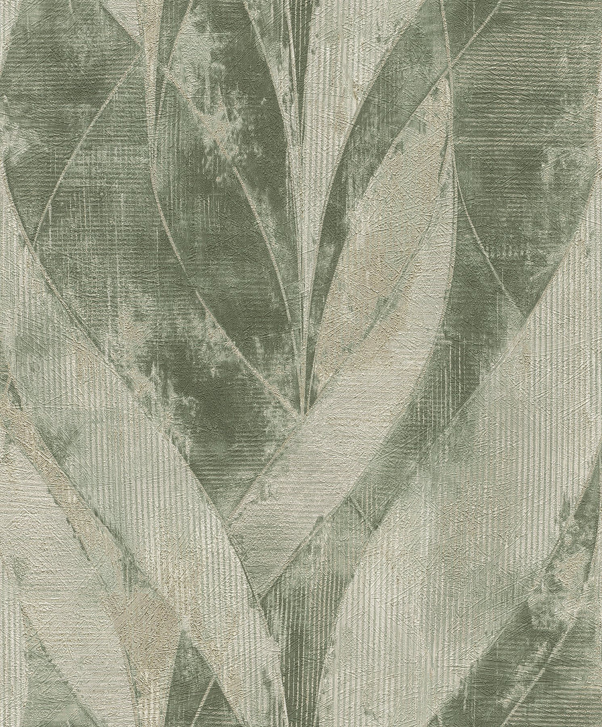 Blake Moss Leaf Green Textured Metallic Wallpaper with Botanical Geometric Pattern - Advantage 4096-520057