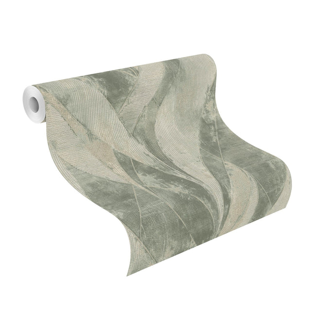 Blake Moss Leaf Green Textured Metallic Wallpaper with Botanical Geometric Pattern - Advantage 4096-520057