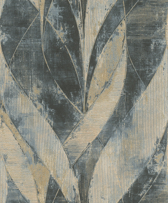 Blake Denim Leaf Wallpaper with Modern Botanical Geometric Motif - Advantage 4096-520064