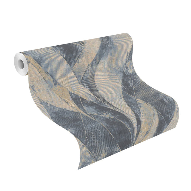 Blake Denim Leaf Wallpaper with Modern Botanical Geometric Motif - Advantage 4096-520064