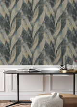 Blake Denim Leaf Wallpaper with Modern Botanical Geometric Motif - Advantage 4096-520064
