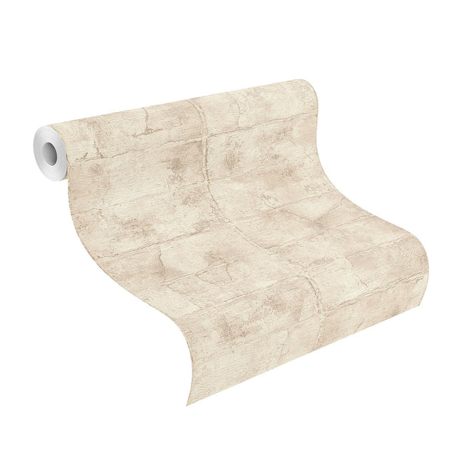 Clay Bone Stone Wallpaper with Textured Antique White Brick Pattern, Farmhouse Non Woven - Advantage 4096-520132