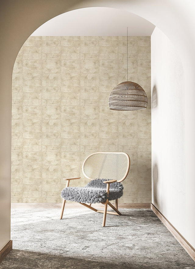 Clay Bone Stone Wallpaper with Textured Antique White Brick Pattern, Farmhouse Non Woven - Advantage 4096-520132