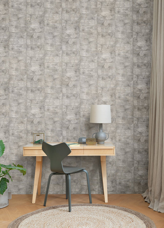 Clay Grey Stone Textured Wallpaper with Stone Graphic Motif - Advantage 4096-520156