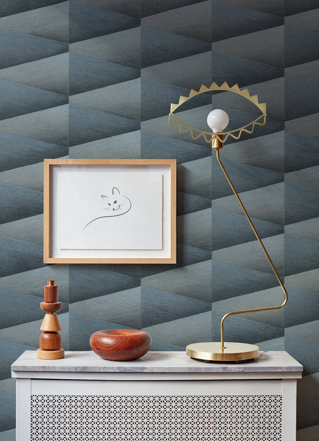 Shae Indigo Geo Wallpaper with Textured Geometric Pattern - Advantage 4096-554656