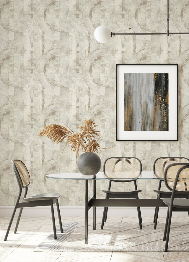 Abe Bone Geo Wallpaper with Metallic Textured Geometric Pattern - Advantage 4096-554748