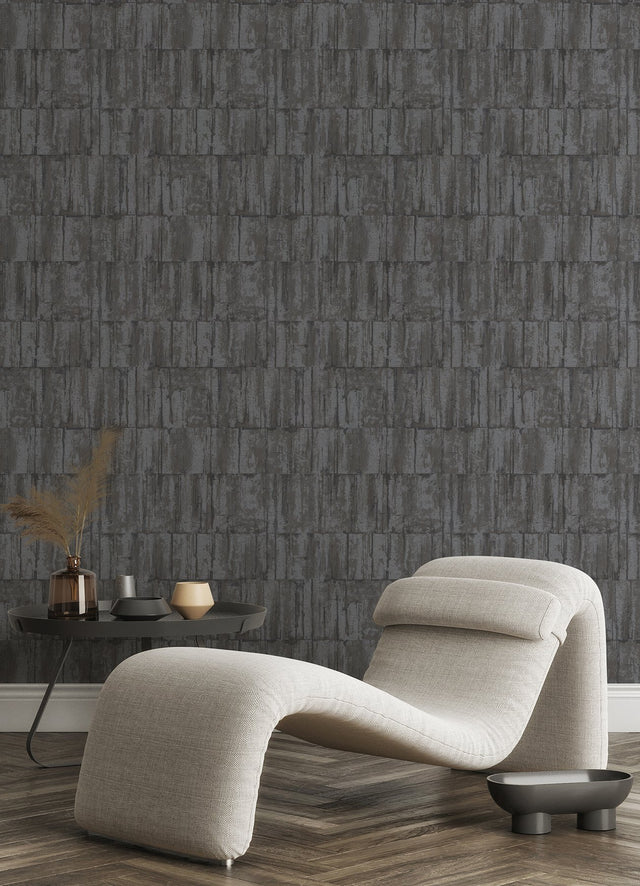 Buck Black Horizontal Wallpaper with Distressed Textures Industrial Pattern - Brewster 4096-560343