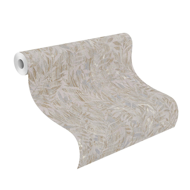 Beck Metallic Leaf Grey Metallic Botanical Modern Non Woven Wallpaper - Advantage 4096-561265
