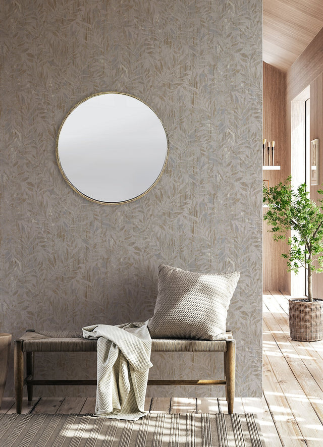 Beck Metallic Leaf Grey Metallic Botanical Modern Non Woven Wallpaper - Advantage 4096-561265