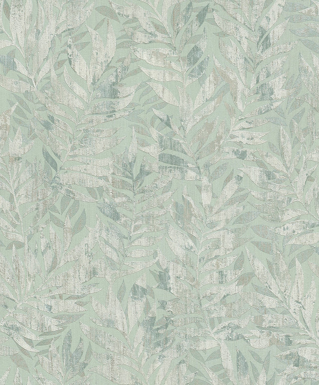 Beck Green Leaf Wallpaper with Metallic Textured Palm Leaf Pattern - Advantage 4096-561272
