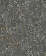 Beck Charcoal Leak Wallpaper with Modern Botanical Metallic Texture - Advantage 4096-561289