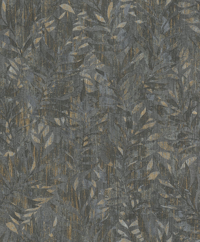 Beck Charcoal Leak Wallpaper with Modern Botanical Metallic Texture - Advantage 4096-561289