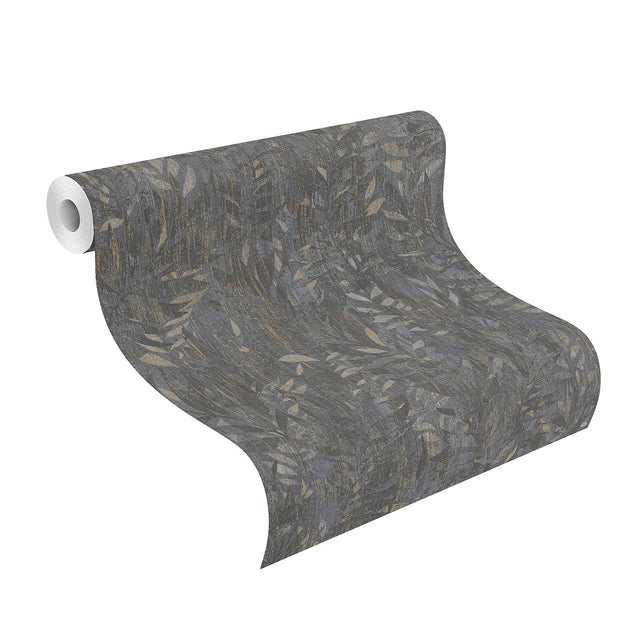 Beck Charcoal Leak Wallpaper with Modern Botanical Metallic Texture - Advantage 4096-561289