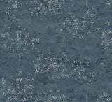 Arian Blue Inkburst Wallpaper with Metallic Abstract Floral Motif - Brewster 4105-86429