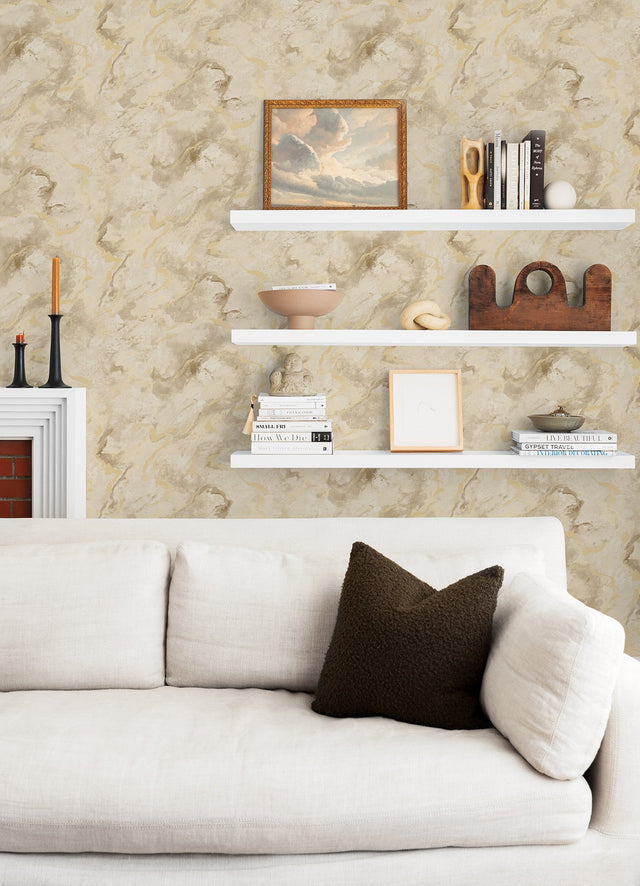Silenus Gold Marbled Wallpaper with Metallic Abstract Glam Pattern - A-Street Prints 4105-86601