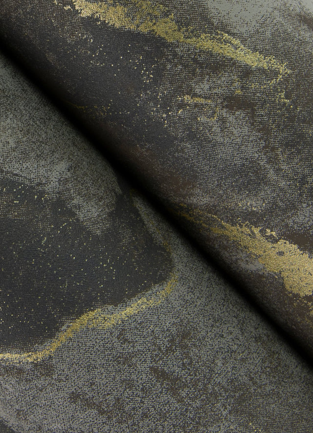 Silenus Charcoal Marbled Wallpaper with Metallic Abstract Glam Motif - Brewster 4105-86602