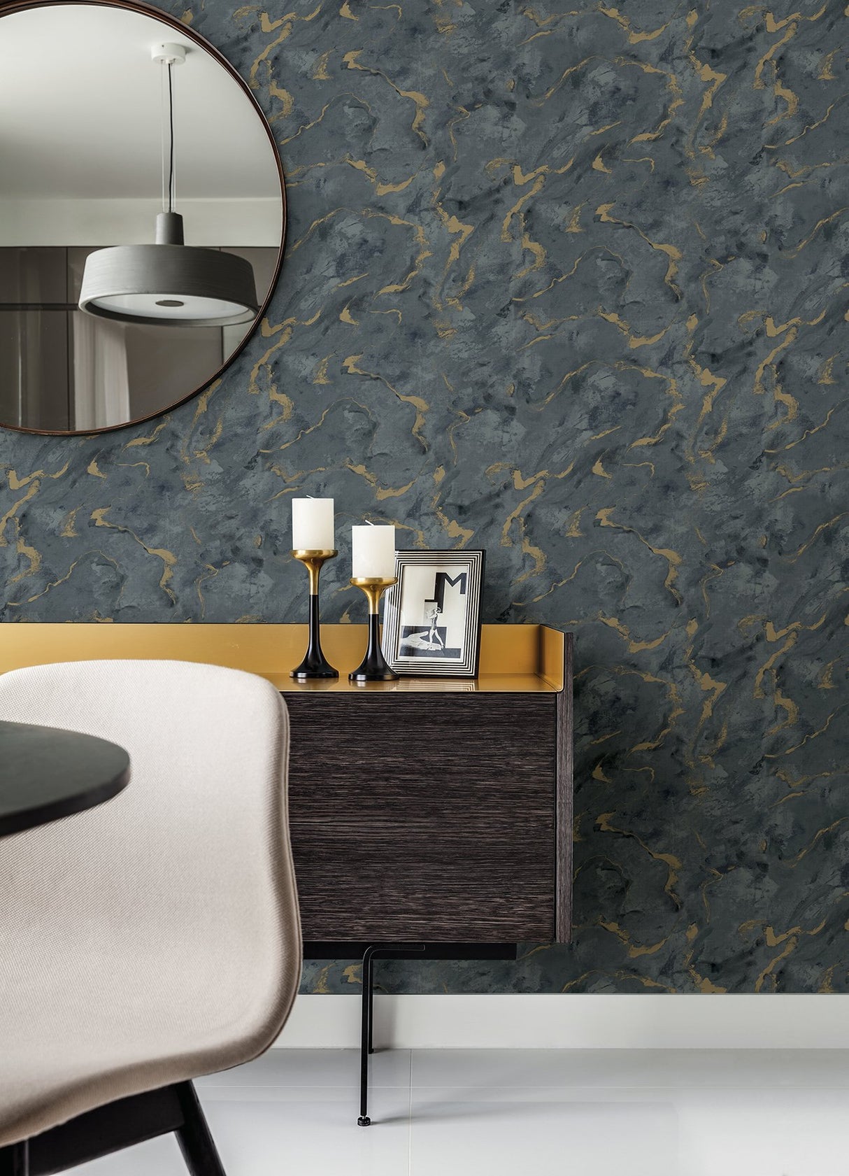 Silenus Denim Marbled Wallpaper with Metallic Gold Veining - A-Street Prints 4105-86603