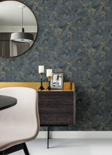 Silenus Denim Marbled Wallpaper with Metallic Gold Veining - A-Street Prints 4105-86603