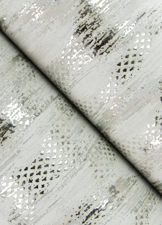 Kintana Silver Abstract Trellis Wallpaper with Metallic Raised Ink Ogee Pattern - A-Street Prints 4105-86605