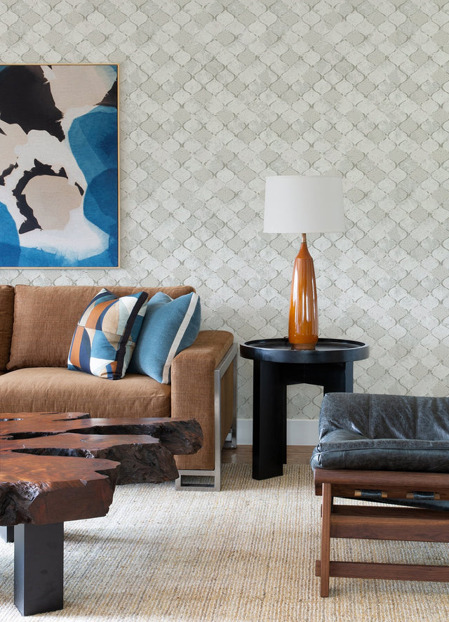 Pilak Silver Ogee Tile Wallpaper with Metallic Geometric Kitchen & Bath Style - A-Street Prints 4105-86608