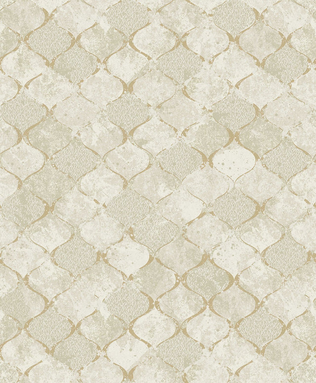 Pilak Gold Ogee Tile Wallpaper with Metallic Geometric Pattern - A-Street Prints 4105-86609