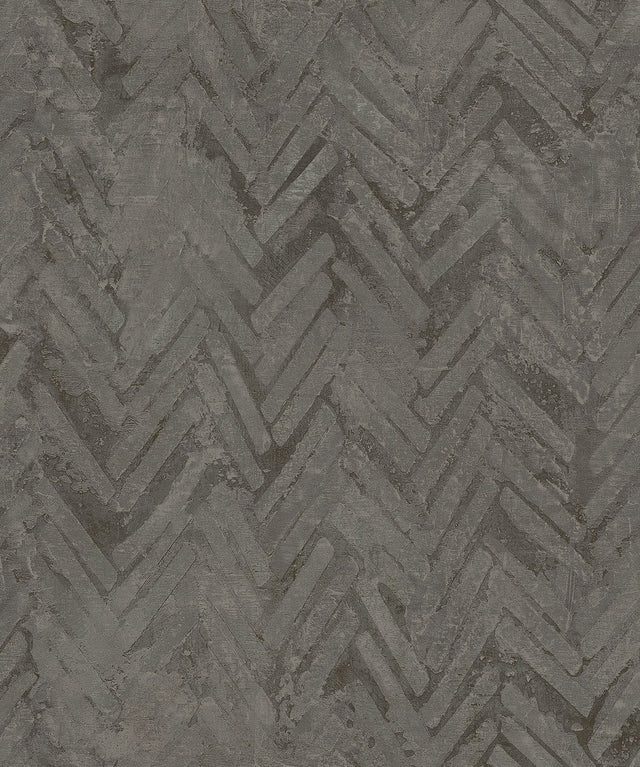 Amesemi Dark Grey Distressed Herringbone Wallpaper with Metallic Accents - A-Street Prints 4105-86611