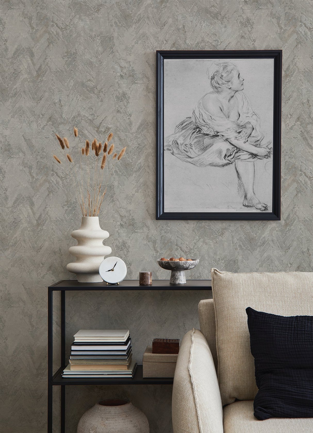 Amesemi Grey Distressed Herringbone Wallpaper with Metallic Accents - A-Street Prints 4105-86612