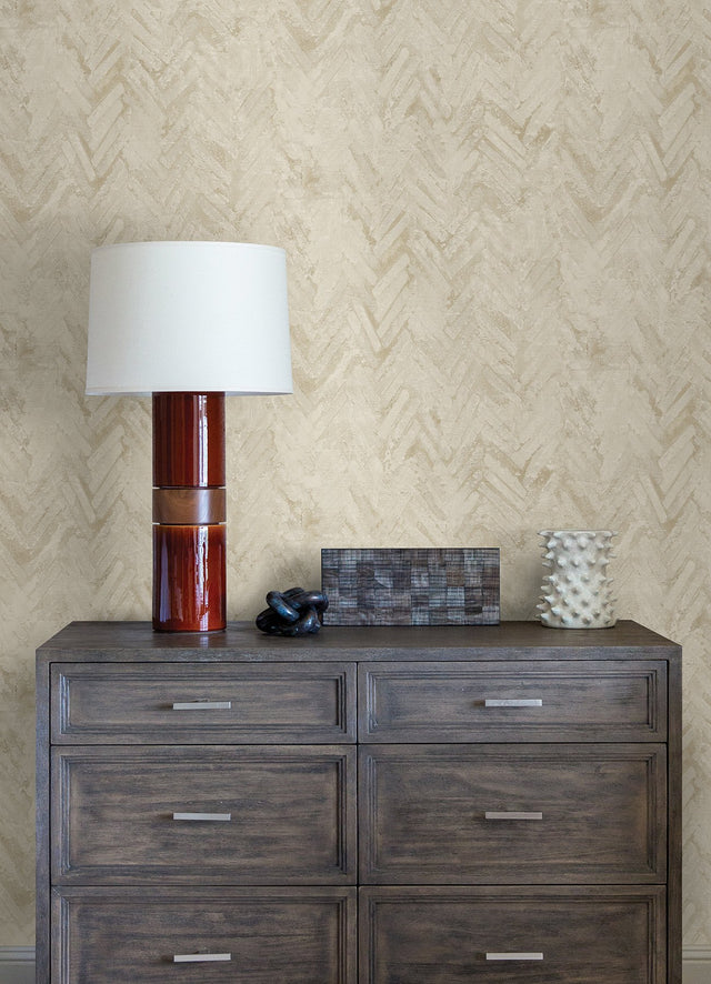 Amesemi Cream Distressed Herringbone Wallpaper with Farmhouse Non Woven Style - 4105-86613