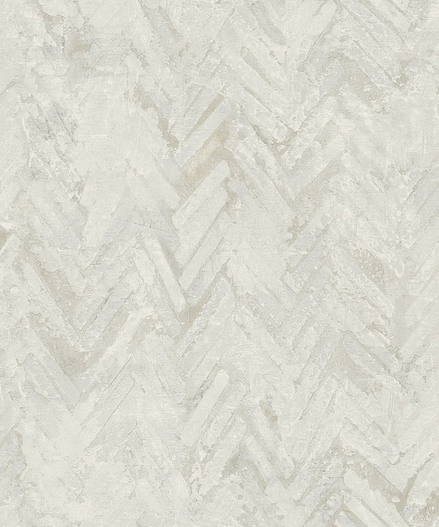 Amesemi Off White Distressed Herringbone Wallpaper with Metallic Effect, Farmhouse Graphics Pattern - Brewster 4105-86614