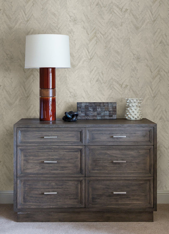 Amesemi Off White Distressed Herringbone Wallpaper with Metallic Effect, Farmhouse Graphics Pattern - Brewster 4105-86614