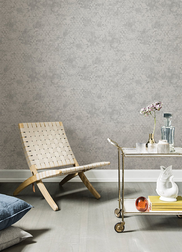 Zilarra Light Grey Abstract Snakeskin Wallpaper with Metallic Geometric Snakeskin Motif - A-Street Prints 4105-86616