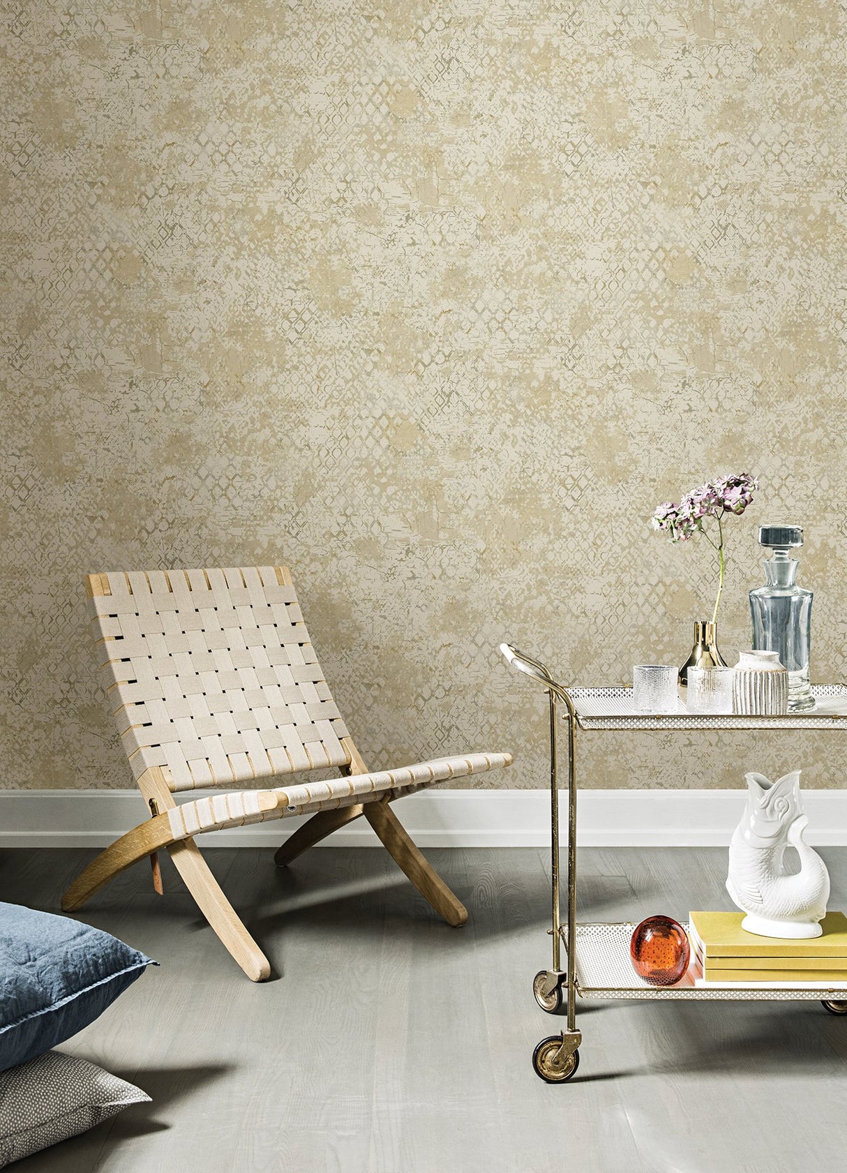 Zilarra Taupe Abstract Snakeskin Wallpaper with Metallic Modern Geometric Motif - Brewster 4105-86617
