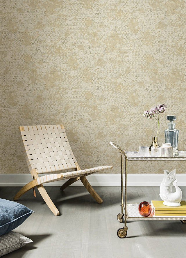 Zilarra Taupe Abstract Snakeskin Wallpaper with Metallic Modern Geometric Motif - Brewster 4105-86617
