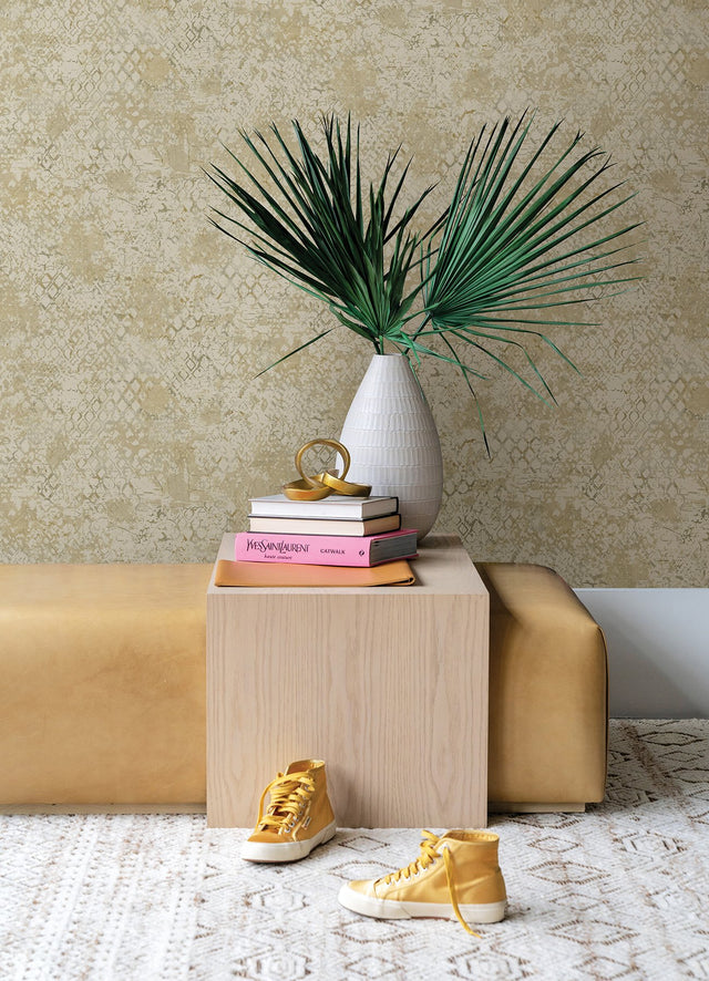 Zilarra Taupe Abstract Snakeskin Wallpaper with Metallic Modern Geometric Motif - Brewster 4105-86617