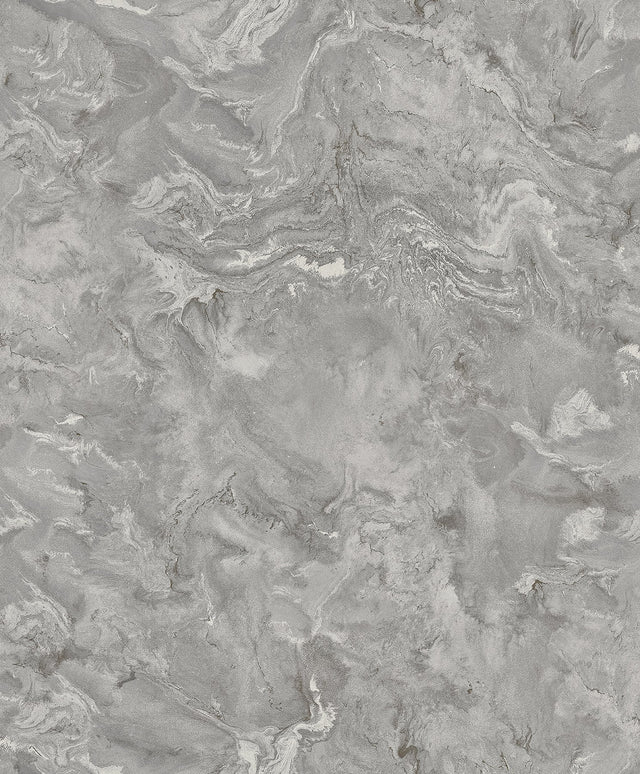 Meness Grey Metallic Marbling Wallpaper with Modern Abstract Non Woven Design - Brewster 4105-86618